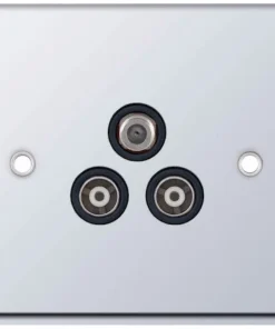 Alternative view of Selectric 7MPRO-537 7M-PRO 1x F-Type Satellite & 2x Isolated Coaxial TV Socket - Polished Chrome, Black Insert