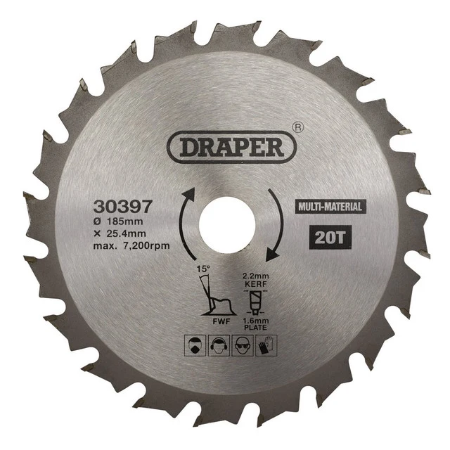 Draper Tools TCT Multi-Purpose Circular Saw Blade, 185 x 25.4mm, 20T - Image 2