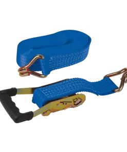 Silverline Rubber-Handled Ratchet Tie Down Strap J-Hook 8m x 50mm - Rated 1300kg/Capacity 2600kg