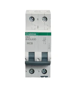 Crabtree 6HDL63D Loadstar 63A Double Pole D Curve 10kA MCB