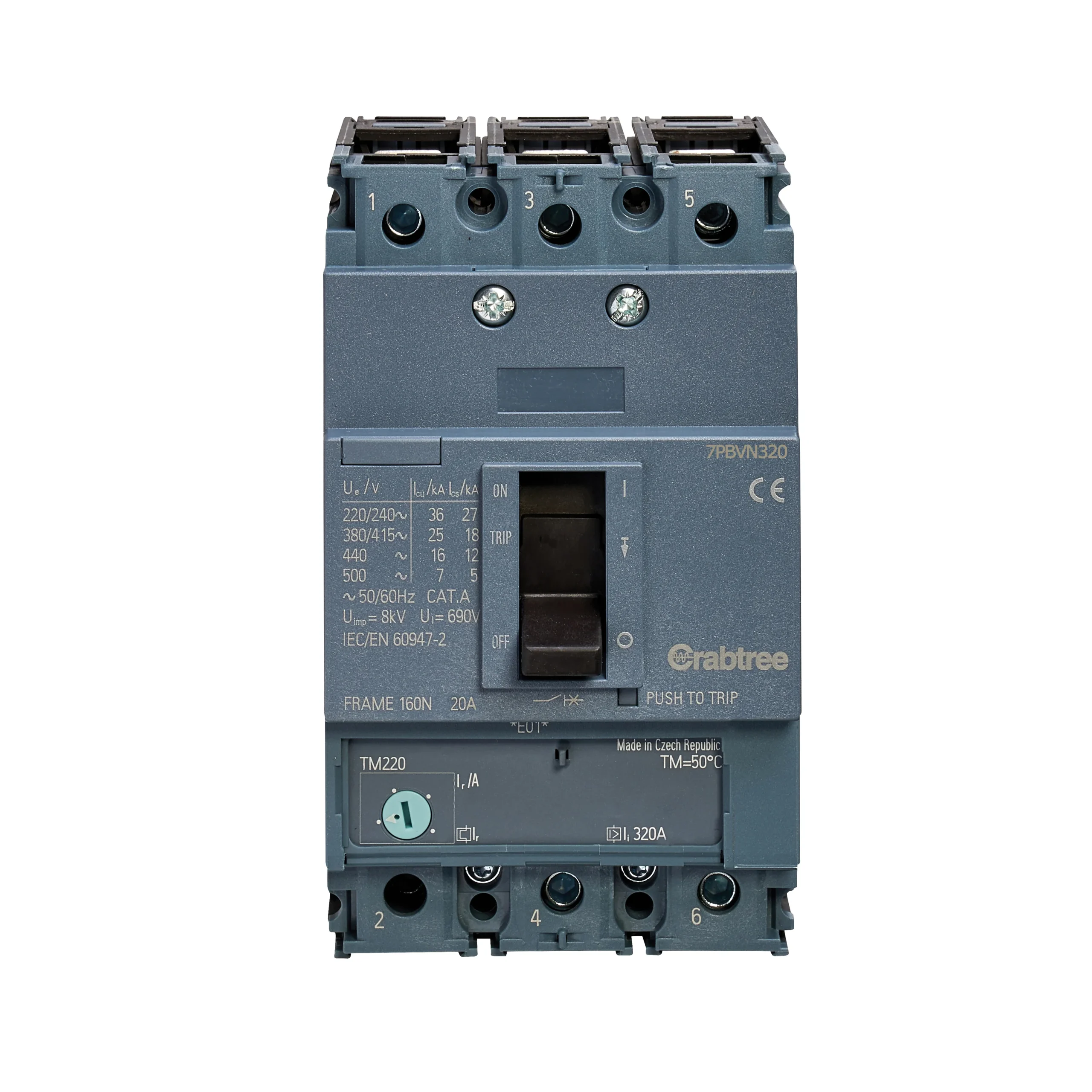 Crabtree 7PBVN320 Powerstar 20A 25kA 3P 7PBV MCCB ATFM c/w Box Terminals
