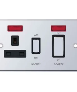 Selectric 7MPRO-531 7M-PRO 45A Cooker Unit with 13A Switched Socket & Neon - Polished Chrome, Black Insert