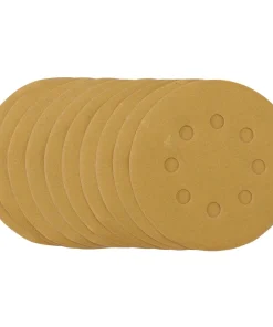 Draper Tools Gold Sanding Discs With Hook & Loop, 125mm, 240 Grit, 8 Dust Extraction Holes (Pack Of 10)