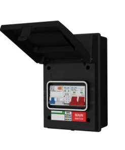 Alternative view of LIVE Electrical AGU5-SRTC/B 5 Way IP65 Black Metal Garage/EV Charging Unit with 100 Main Switch, 40A Type A DP RCBO C Curve & 20/40kA DP Type 2 SPD