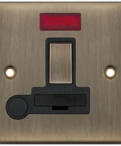 Selectric DSL630 5M 13A DP Switched Fused Connection Unit with Neon & Flex Outlet - Antique Brass, Black Insert