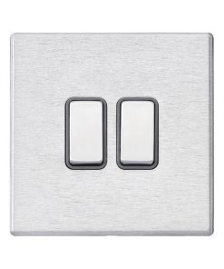 Hamilton 7G24R22SS-QG Hartland G2 Screwless 2G 10AX 2 Way Plate Switch - Satin Stainless, Quartz Grey Insert