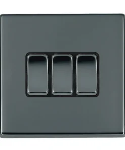 Hamilton 7G28R23BK-B Hartland G2 Screwless 3G 10AX 2 Way Plate Switch - Black Nickel, Black Insert