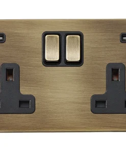 Hamilton 7G29SS2USBULTAB-B Hartland G2 Screwless 2G 13A DP Switched Socket with 2x USB Type-A (2.4A) - Antique Brass, Black Insert