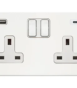 Alternative view of Hamilton 7G2MWSS2USBCWH-W Hartland G2 Screwless 2G 13A DP Switched Socket with 1x USB Type-A & 1x USB Type-C (2.4A) - Matt White, White Insert