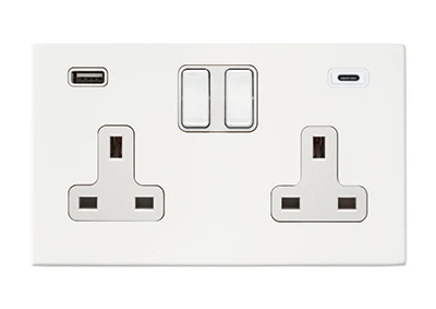 Hamilton 7G2MWSS2USBCWH-W Hartland G2 Screwless 2G 13A DP Switched Socket with 1x USB Type-A & 1x USB Type-C (2.4A) - Matt White, White Insert - Image 2