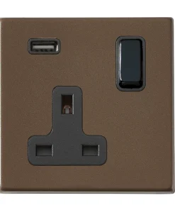 Hamilton 7G2RBSS1USBBL-B Hartland G2 Screwless 1G 13A SP Switched Socket with 1x USB Type-A (2.1A) - Richmond Bronze, Black Insert