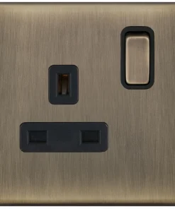 Alternative view of Selectric 5MPLUS-621 5M-PLUS Screwless 1 Gang 13A Switched DP Socket Outlet - Antique Brass, Black Insert