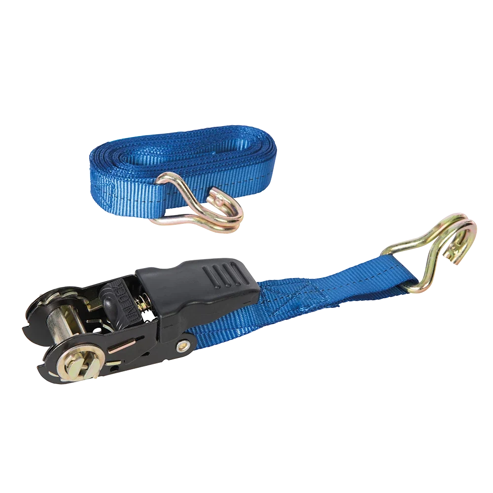 Silverline Rubber-Handled Ratchet Tie Down Strap J-Hook 4.5m x 25mm - Rated 350kg/Capacity 700kg