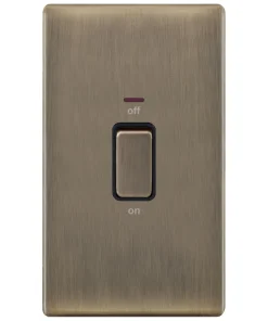 Alternative view of Selectric 5MPLUS-618 5M-PLUS Screwless 2 Gang 45A DP Switch with Neon - Antique Brass, Black Insert