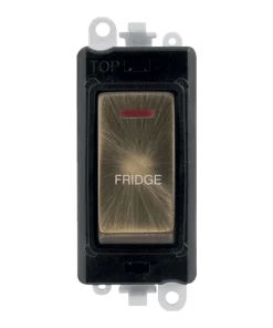 Click GridPro GM2218BKAB-FD 20AX Double Pole Switch with LED Module printed "Fridge" - Antique Brass (Black)
