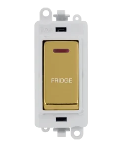 Alternative view of Click GridPro GM2218PWBR-FD 20AX Double Pole Switch with LED Module printed "Fridge" - Polished Brass (Polar White)
