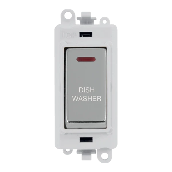Click GridPro GM2218PWCH-DW 20AX Double Pole Switch with LED Module printed "Dishwasher" - Polished Chrome (Polar White)