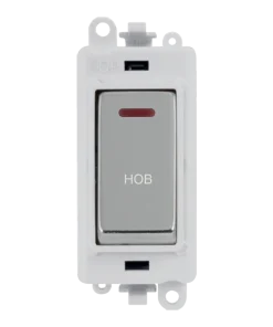 Click GridPro GM2218PWCH-HB 20AX Double Pole Switch with LED Module printed "Hob" - Polished Chrome (Polar White)