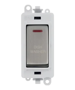 Click GridPro GM2218PWSS-DW 20AX Double Pole Switch with LED Module printed "Dishwasher" - Stainless Steel (Polar White)