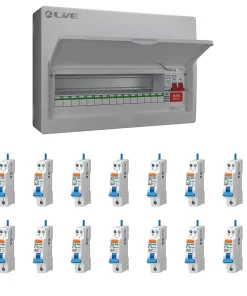 LIVE Electrical LSMC18M-SP 15 Usable Way 20/40kA T2 SPD Metal Consumer Unit & 14 AMR Type A Bi-Directional RCBOs