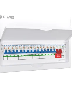 LIVE Electrical LSMC18SRN/100 18 Way Metal Populated SRN Consumer Unit with 100A Main Switch, 20/40kA SPD & 15 RNC DP RCBOs