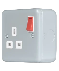 Alternative view of Click MCP835RD Metal Clad Pro 13A 1 Gang Double Pole Safety Shutter Switched Socket Outlet with LED Indication - Red Rocker