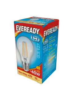 Eveready S15484 E27 ES GLS Filament Clear LED Bulb 4W 470lm Warm White 2700K (5 Pack)