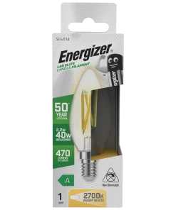 Energizer S29640 A Rated LED Elite Candle E14 Filament 470lm 2.2W 2700K (Warm White)