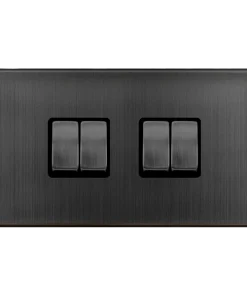 Click Definity Complete SFBZ414BK 10AX Ingot 4 Gang 2 Way Switch - Matt Bronze Cover Plate - Black Insert