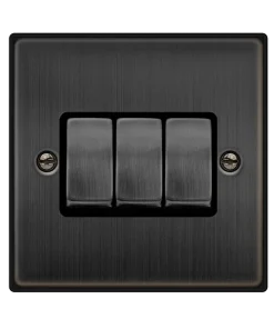 Alternative view of Click Deco VPBZ413BK Victorian 10AX Ingot 3-Gang 2-Way Plate Switch - Matt Bronze (Black)