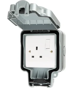 LIVE Electrical WJ1G2P-G Weatherproof IP66 1 Gang 13A Double Pole Switched Socket - Grey