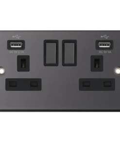 Selectric DSL461 5M 2 Gang 13A Switched Socket Outlet with 2x USB Type-A (2.1A/1A) - Black Nickel, Black Insert