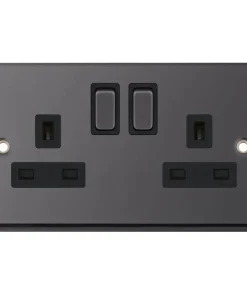 Selectric 7MPRO-422 7M-PRO 2 Gang 13A Switched DP Socket Outlet with 2 Earth Terminals - Black Nickel, Black Insert