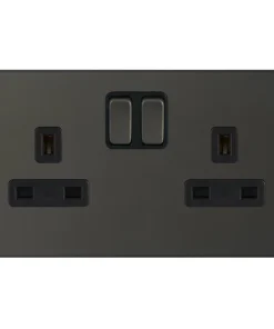 Alternative view of Selectric 5MPLUS-12-51 5M-PLUS Screwless 2 Gang 13A Switched SP Socket Outlet - Dark Bronze, Black Insert