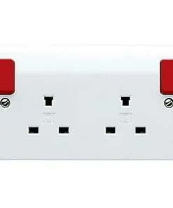 Alternative view of MK Logic Plus K1246D1WHI White Moulded 13A 2 Gang DP Non-Standard Switched Socket with Red Rockers