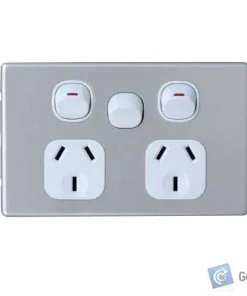 Alternative view of Power Point – Double – Horizontal – Ext Sw  – Slimline, Alu – 10A – 10 Box