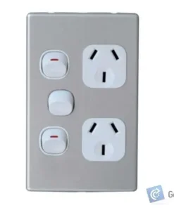 Alternative view of Power Point – Double – Vertical – Ext Sw  – Slimline, Alu – 10A