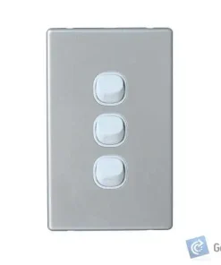 Light Switch – 3 Gang – Vertical  – Slimline, Alu- 16A – 10 Box