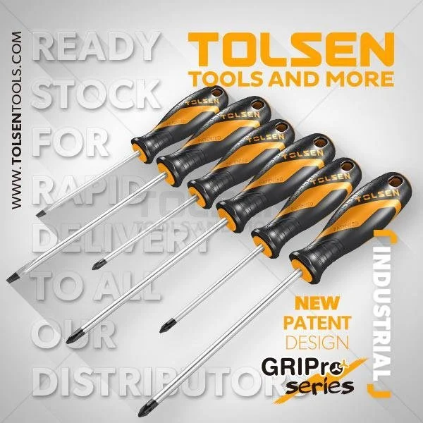 5.5X100- 6.5X150;PH1x100- PH2x150;PZ1x100- PZ2x150 6Pcs Screwdrivers Set Tolsen Brand 20014 - Image 2